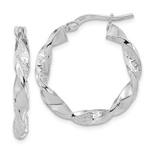 Load image into Gallery viewer, 14k White Gold Polished and Textured Twisted Hoop Earrings
