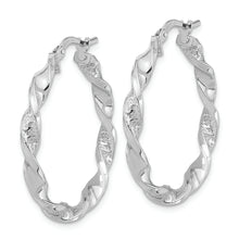 Load image into Gallery viewer, 14k White Gold Polished and Textured Twisted Hoop Earrings
