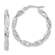 Load image into Gallery viewer, 14k White Gold Polished and Textured Twisted Hoop Earrings
