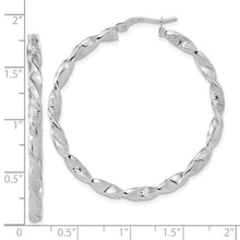 Load image into Gallery viewer, 14k White Gold Polished and Textured Twisted Hoop Earrings
