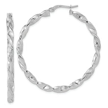 Load image into Gallery viewer, 14k White Gold Polished and Textured Twisted Hoop Earrings

