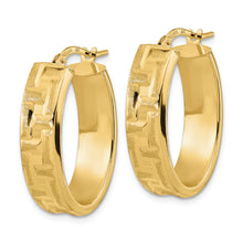 Load image into Gallery viewer, 14k Polished Textured Oval Hoop Earrings

