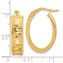 Load image into Gallery viewer, 14k Polished Textured Oval Hoop Earrings
