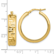 Load image into Gallery viewer, 14K Polished Textured Aztec Pattern Hoop Earrings

