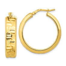 Load image into Gallery viewer, 14K Polished Textured Aztec Pattern Hoop Earrings
