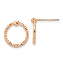 Load image into Gallery viewer, 14k Rose Gold Polished &amp; D/C Twisted Circle Post Earrings
