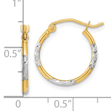 Load image into Gallery viewer, 14K w/ White Rhodium Diamond Cut Hoop Earrings
