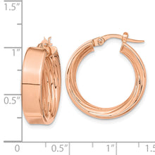 Load image into Gallery viewer, 14K Rose Polished and Textured Inside Hoop Earrings
