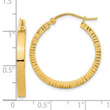 Load image into Gallery viewer, 14K Polished and Textured Sides Hoop Earrings
