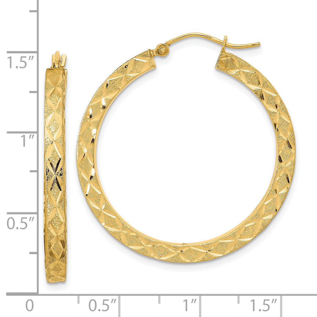 14K Satin Diamond-cut Hoop Earrings