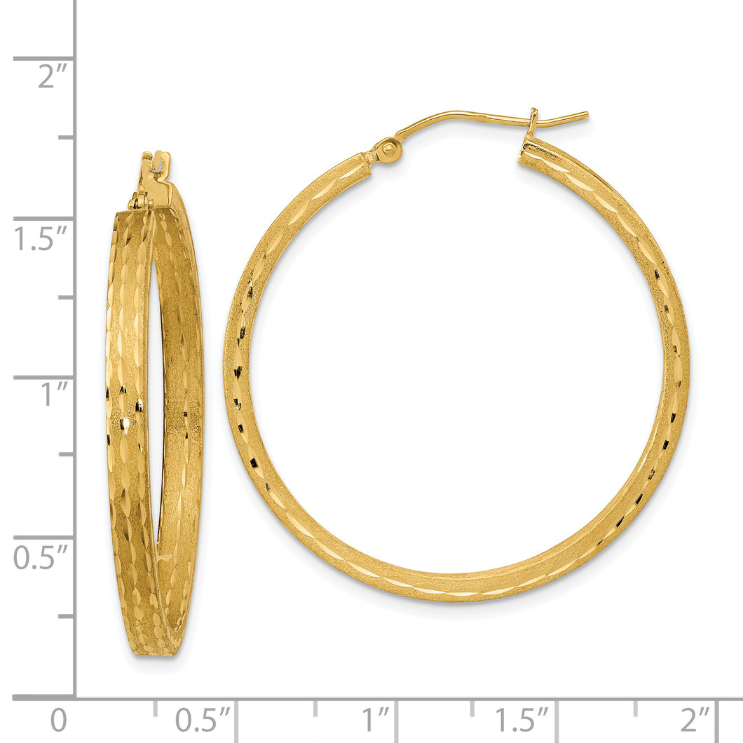14K Satin and Diamond-cut Hoop Earrings