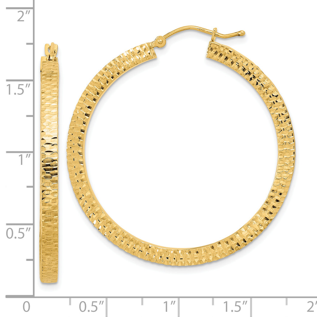14K Polished & Hammered Hoop Earrings