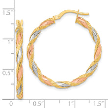 Load image into Gallery viewer, 14K with Rose and White Rhodium Textured Twisted Hoop Earrings
