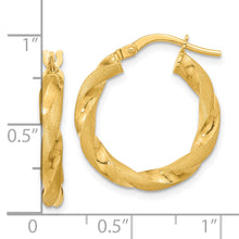 Load image into Gallery viewer, 14K Polished and Satin Twisted Hoop Earrings
