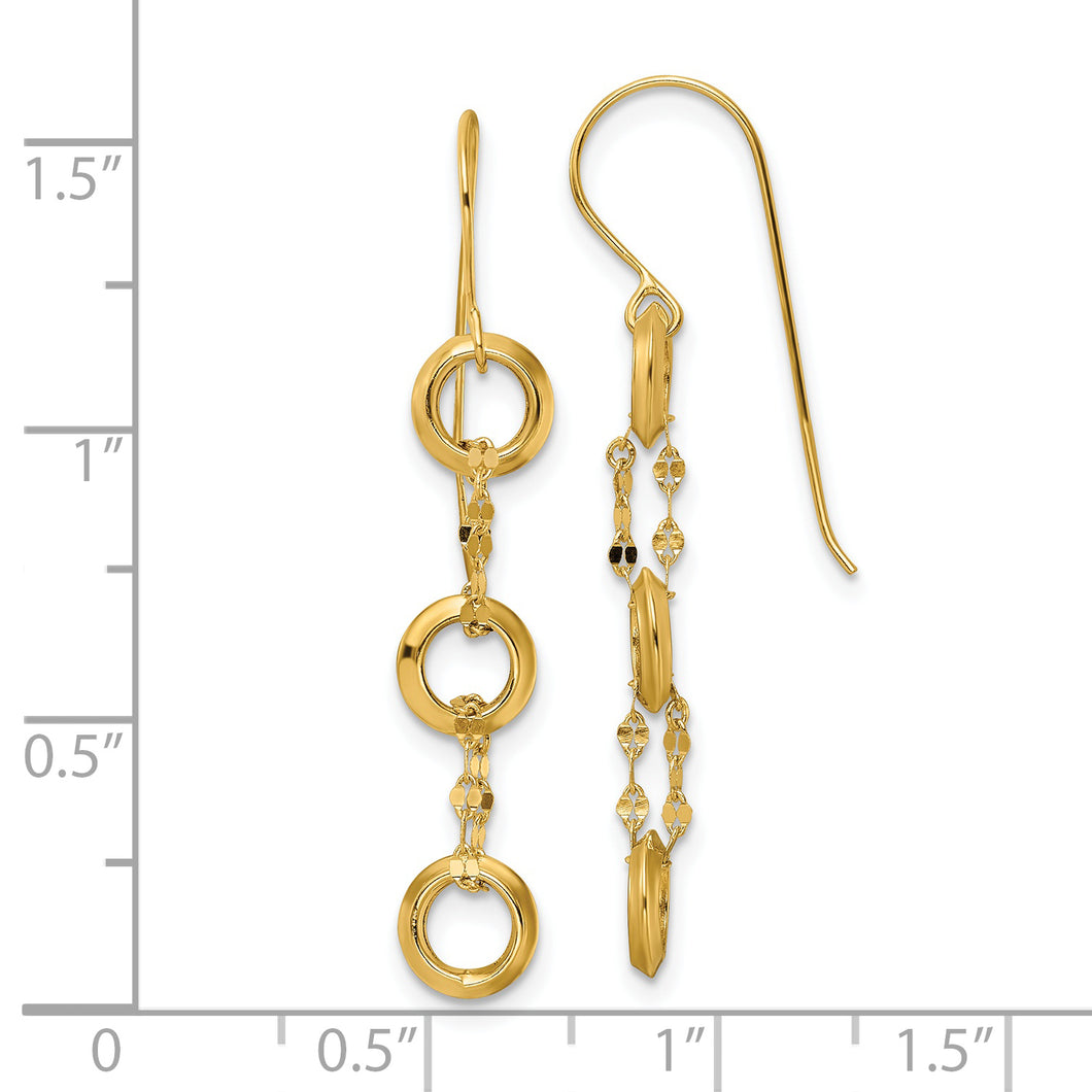 14K Three Circle Dangle Earrings
