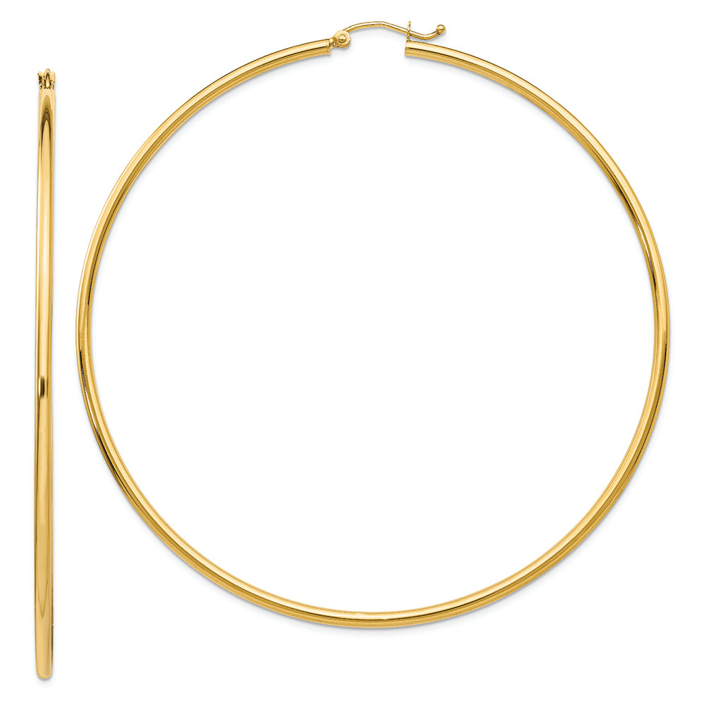 14k Polished 2x75mm Tube Hoop Earrings