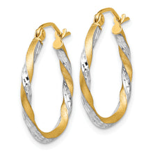 Load image into Gallery viewer, 14k &amp; Rhodium Satin Diamond Cut Twisted Hoop Earrings
