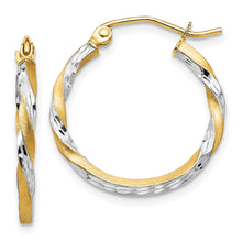 Load image into Gallery viewer, 14k &amp; Rhodium Satin Diamond Cut Twisted Hoop Earrings
