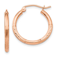 Load image into Gallery viewer, 14k Rose Gold Lightweight Satin Diamond Cut Hoop Earrings
