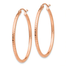 Load image into Gallery viewer, 14k Rose Gold Polished Lightweight Large Diamond-cut Tube Hoop Earrings
