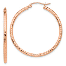 Load image into Gallery viewer, 14k Rose Gold Polished Lightweight Large Diamond-cut Tube Hoop Earrings
