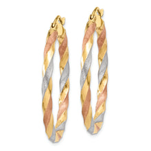 Load image into Gallery viewer, 14k White &amp; Rose Rhodium Satin Twisted Hoop Earrings
