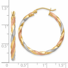 Load image into Gallery viewer, 14k White &amp; Rose Rhodium Satin Twisted Hoop Earrings
