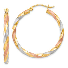 Load image into Gallery viewer, 14k White &amp; Rose Rhodium Satin Twisted Hoop Earrings
