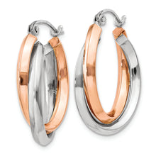 Load image into Gallery viewer, 14k Rose and White Gold Polished Oval Tube Hoop Earrings
