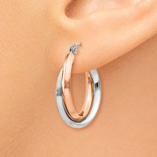 Load image into Gallery viewer, 14k Rose and White Gold Polished Oval Tube Hoop Earrings
