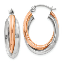 Load image into Gallery viewer, 14k Rose and White Gold Polished Oval Tube Hoop Earrings
