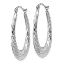 Load image into Gallery viewer, 14k White Gold Polished and Textured Oval Hoop Earrings
