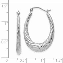 Load image into Gallery viewer, 14k White Gold Polished and Textured Oval Hoop Earrings
