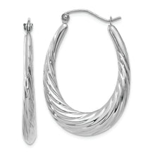 Load image into Gallery viewer, 14k White Gold Polished and Textured Oval Hoop Earrings

