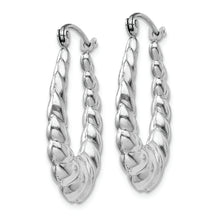 Load image into Gallery viewer, 14k White Gold Polished and Textured Oval Hoop Earrings
