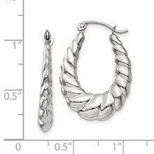 Load image into Gallery viewer, 14k White Gold Polished and Textured Oval Hoop Earrings
