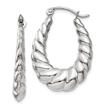 Load image into Gallery viewer, 14k White Gold Polished and Textured Oval Hoop Earrings
