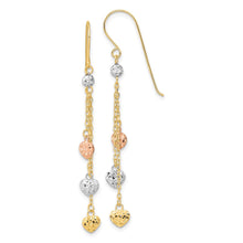 Load image into Gallery viewer, 14k Tri-color D/C Triple Heart Dangle Shepherd Hook Earrings
