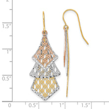 Load image into Gallery viewer, 14k Tri-color D/C Polished Filigree Dangle Earrings
