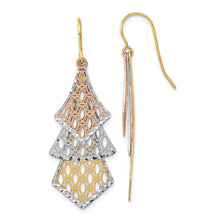 Load image into Gallery viewer, 14k Tri-color D/C Polished Filigree Dangle Earrings
