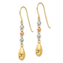 Load image into Gallery viewer, 14k Tri-color Diamond-cut Teardrop Beaded Puff Dangle Earrings
