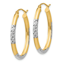 Load image into Gallery viewer, 14K w/ White Rhodium 3mm Diamond Cut Oval Hollow Hoop Earrings
