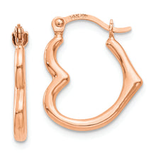 Load image into Gallery viewer, 14K Rose Gold Heart Shaped Hollow Hoop Earrings
