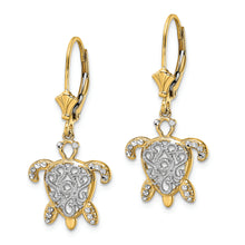 Load image into Gallery viewer, 14k &amp; White Rhodium D/C Filigree Turtle Leverback Earrings
