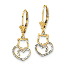 Load image into Gallery viewer, 14k &amp; White Rhodium D/C Cat Heart Leverback Earrings
