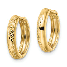 Load image into Gallery viewer, 14k Polished Textured 3x15mm Hinged Hoop Earrings
