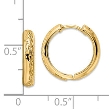 Load image into Gallery viewer, 14k Polished Textured 3x15mm Hinged Hoop Earrings
