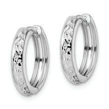 Load image into Gallery viewer, 14k White Gold Polished Textured 3x15mm Hinged Hoop Earrings
