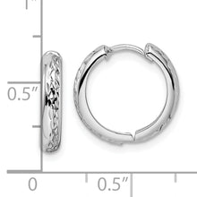 Load image into Gallery viewer, 14k White Gold Polished Textured 3x15mm Hinged Hoop Earrings
