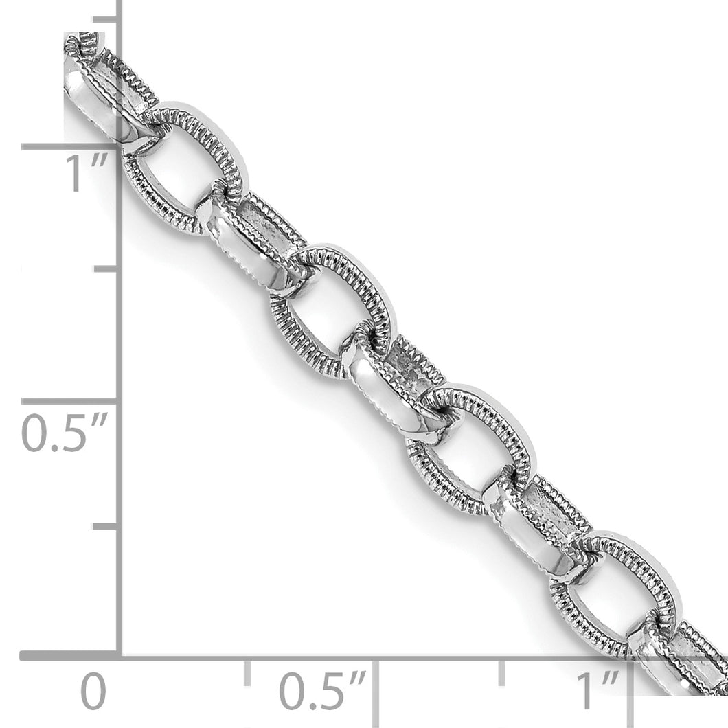 14k White Gold 5mm Hand Polished w/Ridged Edges Link Bracelet